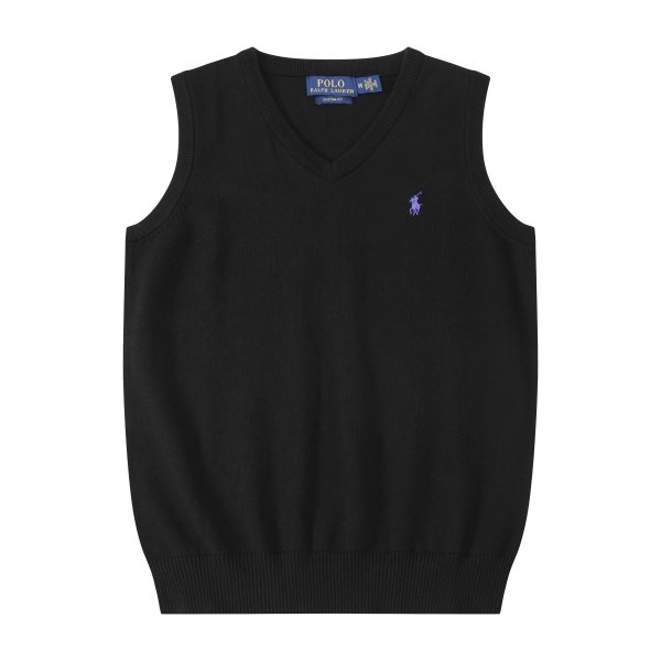 Sleeveless V-neck knitted vest with horse logo