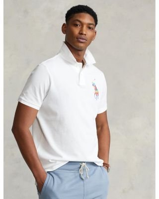 Polo Ralph Lauren Men Classic Fit Rainbow Big Pony Mesh Polo Shirt Aqua Blue