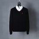 Long-sleeved V-neck knitted sweater with horse logo
