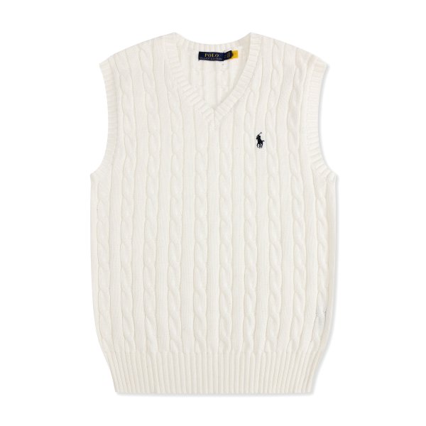 Short-sleeved V-neck knitted vest with horse logo